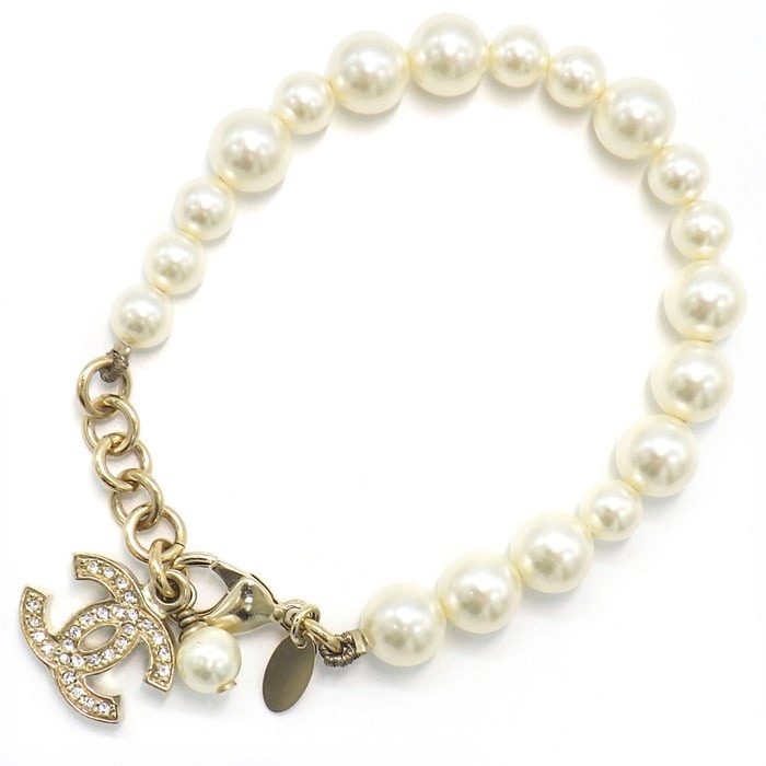 シャネル CHANEL ブレスレット ココマーク 2013年 オータムコレクション イミテーションパール ストラス(ラインストーン) GP 【中古】