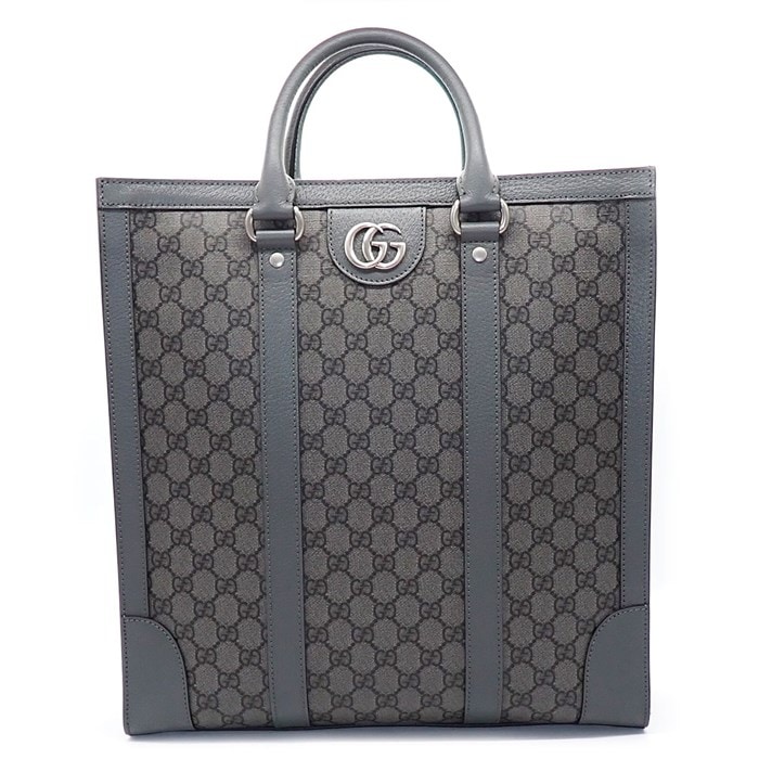 グッチ GUCCI トートバッグ オフィディア ミディアム 731793 グレー ブラック GG スプリーム キャンバス レザー 【中古】