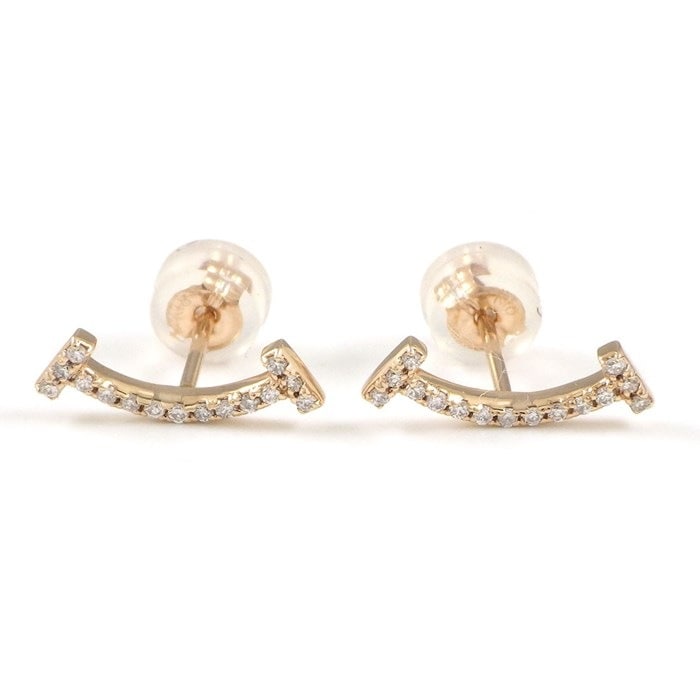 【ダイヤモンド】 ピアス スマイル モチーフ ダイヤモンド 0.05ct / 0.05ct K18PG 【中古】