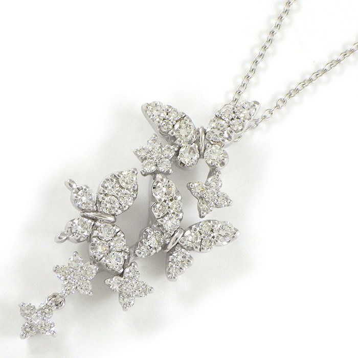 【ダイヤモンド】 ネックレス バタフライ パヴェ ダイヤモンド 計1.00ct K18WG K18PG 【中古】