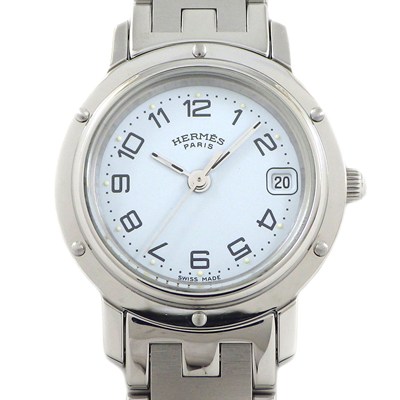 エルメス HERMES 腕時計 クリッパー CL4.210 ホワイト文字盤 デイト SS クオーツアナログ 【中古】