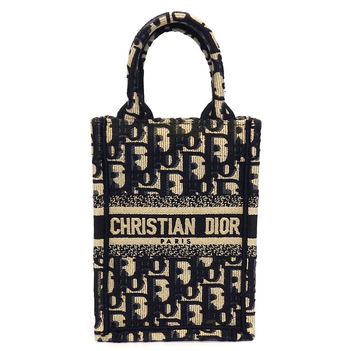 ディオール Dior ショルダーバッグ ハンドバッグ ブックトート ミニ バーティカル S5555CRIW_M928 ブルー ベージュ オブリーク エンブロイダリー 【中古】
