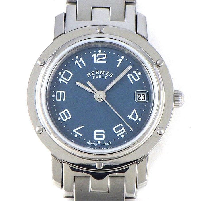エルメス HERMES 腕時計 クリッパー CL4.210 ブルー文字盤 デイト SS クオーツアナログ 【中古】
