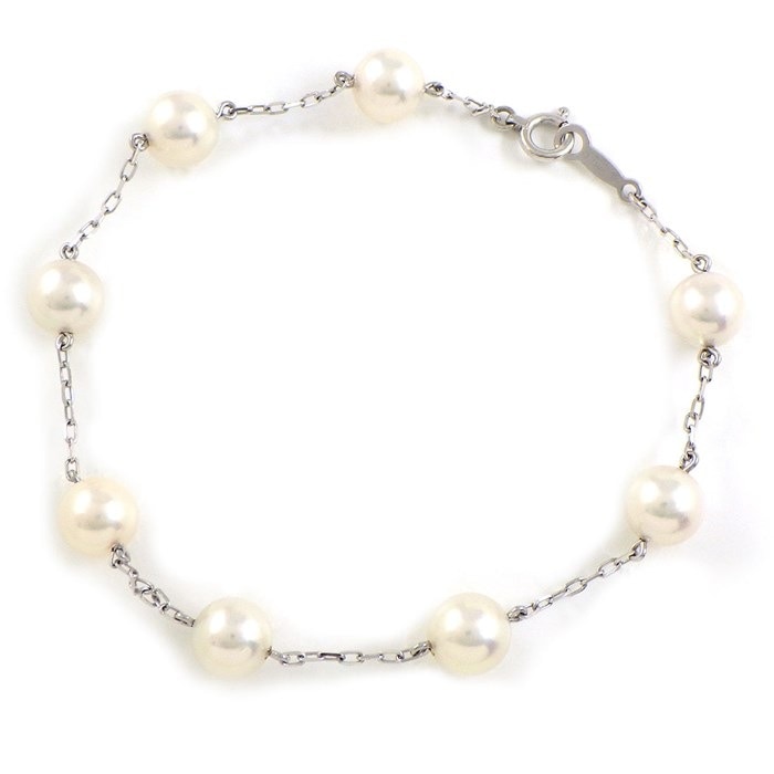 ミキモト MIKIMOTO ブレスレット ステーション 8ポイント パール 6.5mm珠 K18WG 【中古】