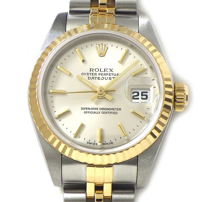 ロレックス Rolex 腕時計 デイトジャスト 79173 Y番 2002年製 サンレイ シルバー文字盤 フルーテッドベゼル ジュビリーブレス SS K18YG 自動巻き 【箱・保付き】 【中古】