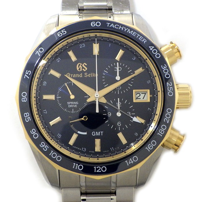 グランドセイコー Grand Seiko 腕時計 スポーツコレクション SBGC242G 9R86-0AL0 ネイビー文字盤 デイト クロノグラフ タキメーター スモールセコンド 裏スケ GMT パワーリザーブ表示 K18YG SS スプリングドライブ 【中古】