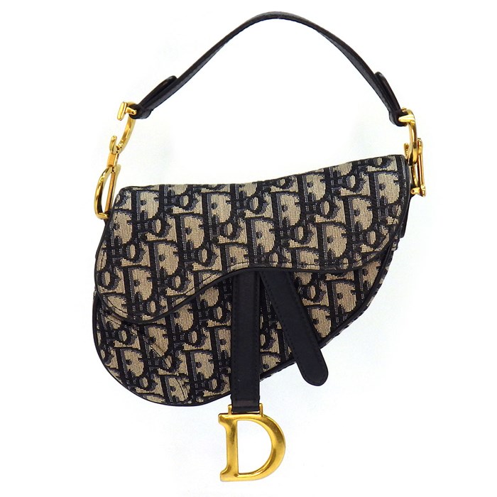 ディオール Dior ハンドバッグ サドル ミニ オブリーク M0456CTZQ_M928 ネイビー ベージュ ディオール オブリーク ジャガード カーフスキン テクニカルファブリック 【中古】