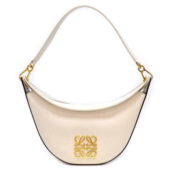 ロエベ LOEWE ハンドバッグ ショルダーバッグ アナグラム ルナ スモール A923PM1X03 9589 ナチュラル ソフトホワイト サテンカーフレザー ゴールド金具 【中古】