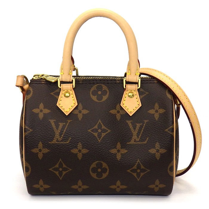 ルイ・ヴィトン Louis Vuitton ハンドバッグ ショルダーバッグ ナノ スピーディ 2020年 M61252 ブラウン モノグラム キャンバス レザー ゴールド金具 【中古】