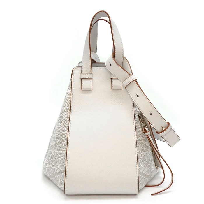 ロエベ LOEWE ハンドバッグ ショルダーバッグ ハンモック スモール A538S35X29 エクリュ ソフトホワイト アナグラム ジャガード キャンバス カーフスキン ゴールド金具 【中古】