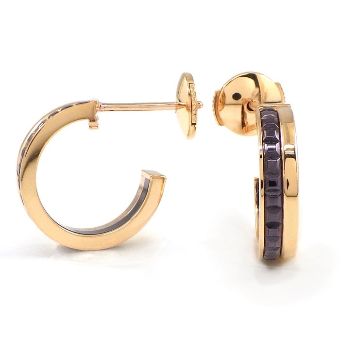 ブシュロン BOUCHERON フープ ピアス キャトル クラシック ハーフ JCO01598 ブラウンPVD K18PG 【中古】