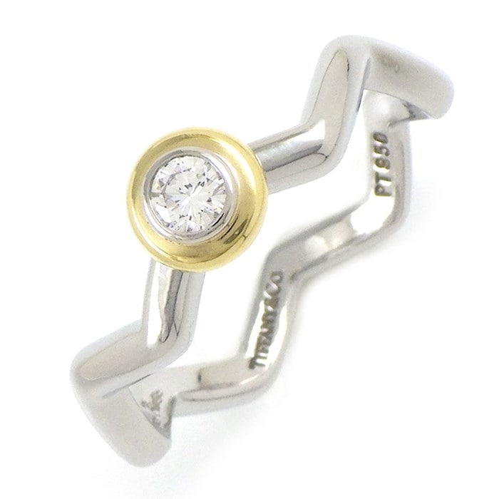 ティファニー Tiffany & Co. リング ジグザグ ベゼル 2カラー 1ポイント ダイヤモンド K18YG PT950 14号 【中古】
