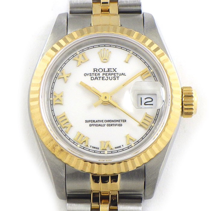 ロレックス Rolex 腕時計 デイトジャスト 69173 E番 1990-1991年 ローマンインデックス ホワイト文字盤 デイト K18YG SS 自動巻き 【OH済み】 【箱・保付き】 【中古】
