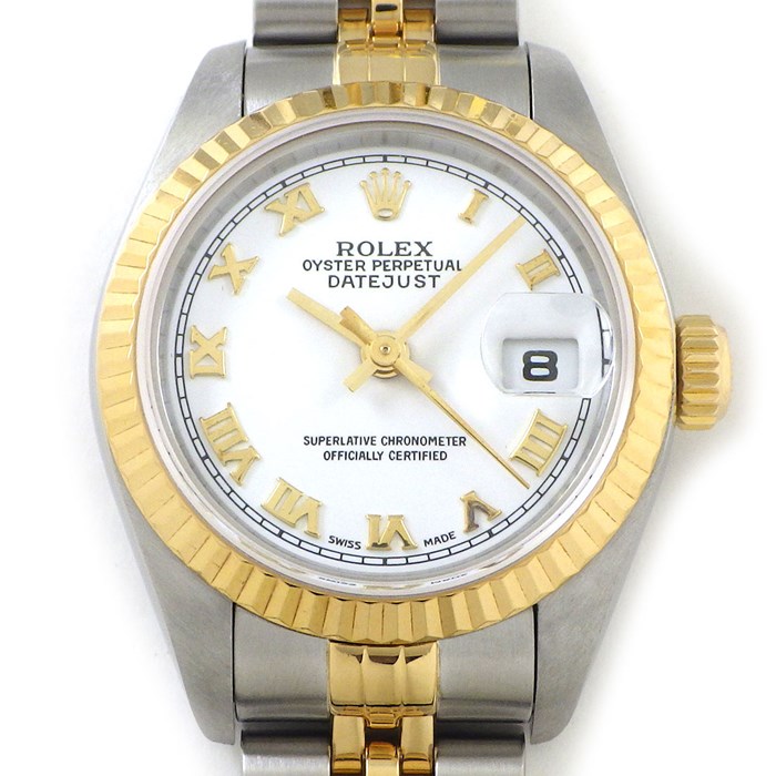 ロレックス Rolex 腕時計 デイトジャスト 79173 K番 2001年 ローマンインデックス ホワイト文字盤 デイト K18YG SS 自動巻き 【OH済み】 【箱・保付き】 【中古】