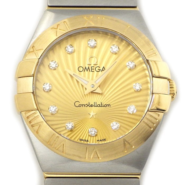 オメガ OMEGA 腕時計 コンステレーション 123.20.24.60.58.001 12ポイント ダイヤインデックス ギョーシェ ゴールド文字盤 K18YG SS クオーツアナログ 【箱・保付き】 【中古】