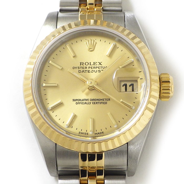 ロレックス Rolex 腕時計 デイトジャスト 79173 Y番 2003年 サンレイ シャンパンゴールド文字盤 デイト K18YG SS 自動巻き 【OH済み】 【箱・保付き】 【中古】