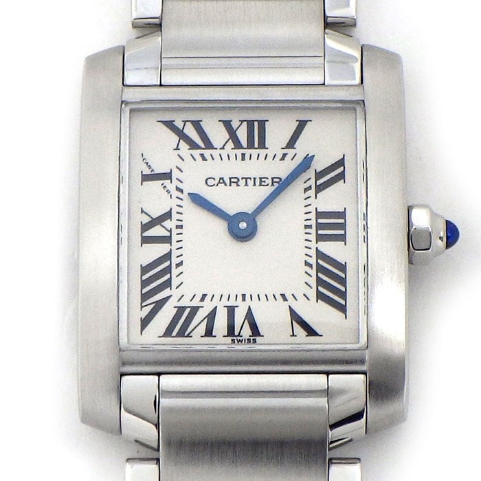 カルティエ Cartier 腕時計 タンク フランンセーズ SM W51008Q3 スクエア マット ホワイト文字盤 ローマンインデックス SS クオーツアナログ 【OH済み】【中古】