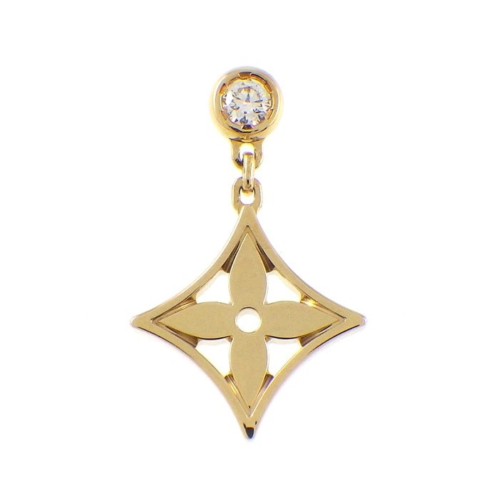 ルイ・ヴィトン LOUIS VUITTON ピアス モノグラム イディール Q96168 スターモチーフ 1ポイント ダイヤモンド 0.04ct K18YG ※片方のみ 【中古】