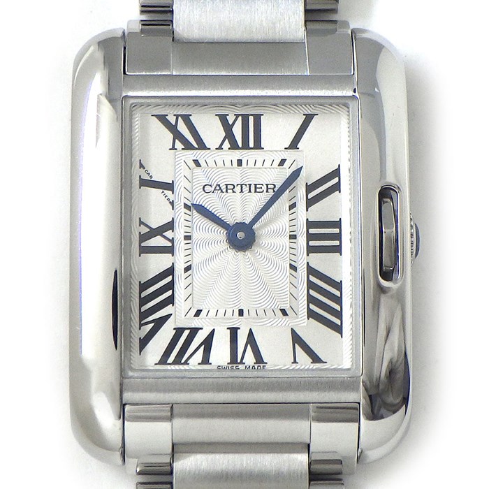 カルティエ Cartier 腕時計 タンク アングレーズ SM W5310022ローマンインデックス シルバーギョーシェ文字盤 SS クオーツアナログ 【中古】