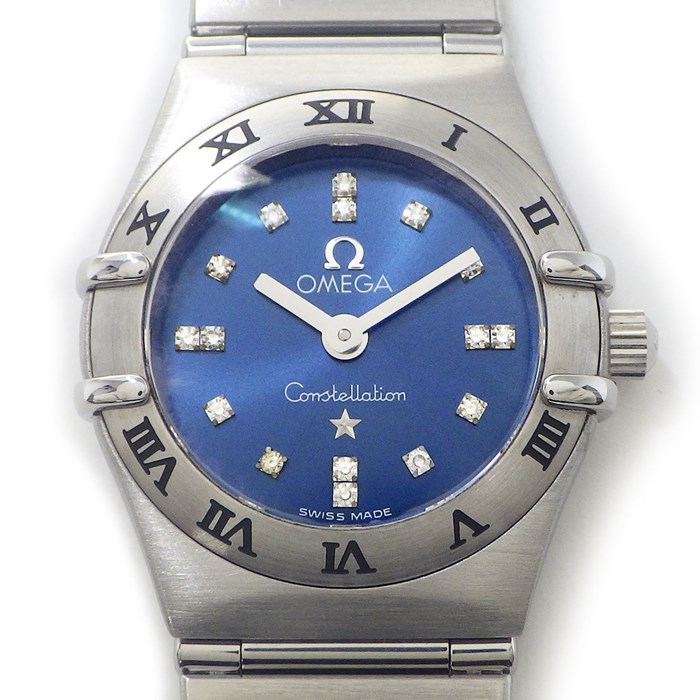 オメガ OMEGA 腕時計 コンステレーションミニ 1563.86.00 1999本限定 シンディークロフォード 16ポイント ダイヤインデックス サンレイ ブルー文字盤 SS クオーツアナログ 【中古】