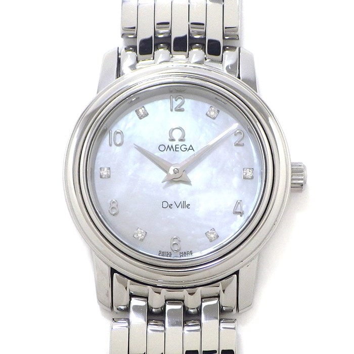 オメガ OMEGA 腕時計 デ・ヴィル 22mm 4570.75.00 6ポイント ダイヤインデックス ホワイトシェル文字盤 SS クオーツアナログ 【箱・保付き】 【中古】