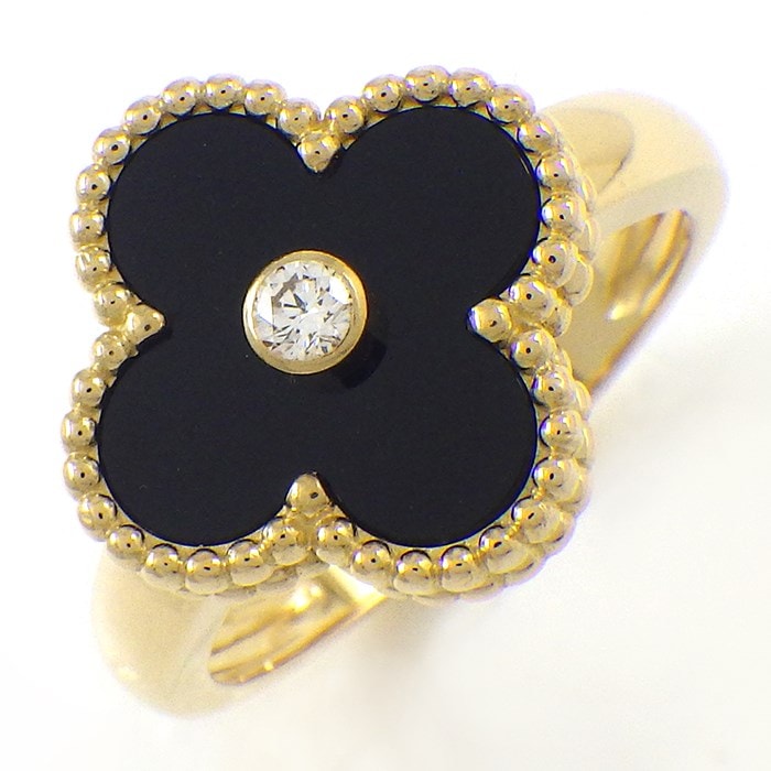 ヴァンクリーフ＆アーペル Van Cleef & Arpels リング ヴィンテージ アルハンブラ VCARA41000 オニキス 1ポイント ダイヤモンド K18YG 16号 / #57 【中古】