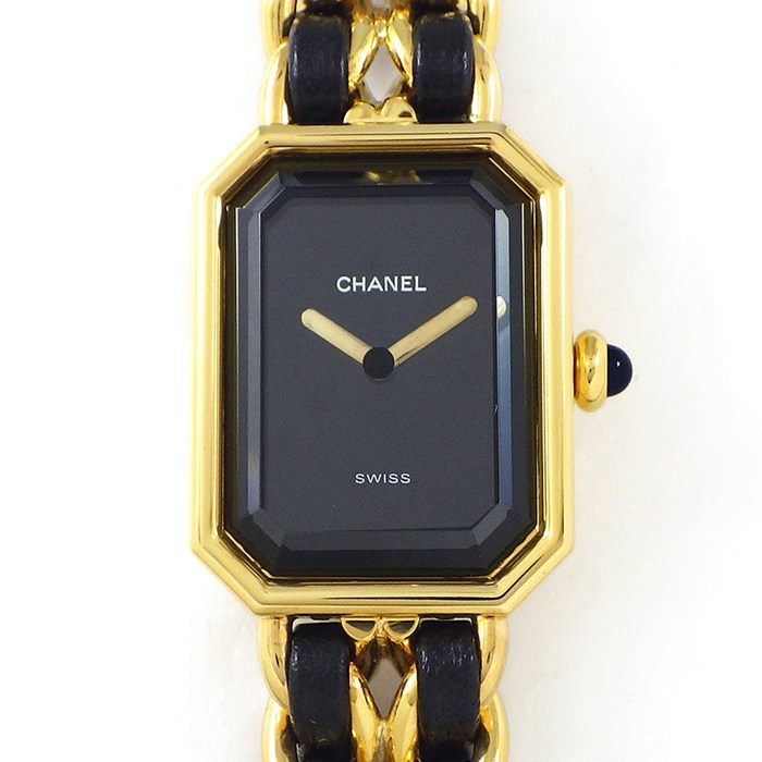 シャネル CHANEL 腕時計 プルミエール M H0001 オクタゴナル ブラック文字盤 チェーンブレス GP レザー クオーツアナログ 【中古】