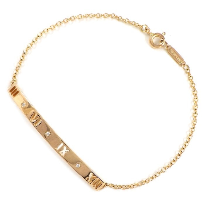 ティファニー Tiffany & Co. ブレスレット アトラス ピアスド カーブ バー プレート 3ポイント ダイヤモンド K18PG 【中古】
