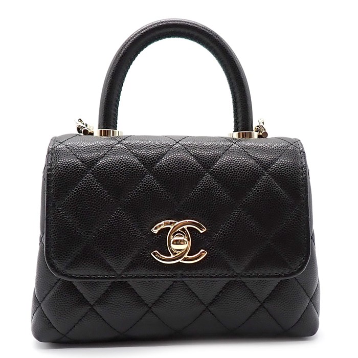 シャネル CHANEL ハンドバッグ ココハンドル エクストラミニ AP4244 ブラック グレインドカーフスキン ゴールド金具 【中古】