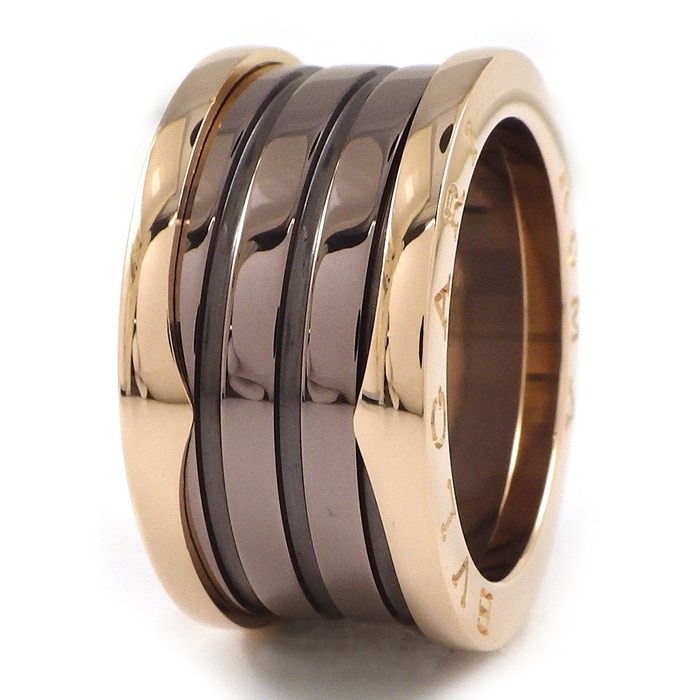 ブルガリ BVLGARI リング B-zero1 ビーゼロワン 3バンド ローマ刻印 K18PG ブラウン サーメット 15.5号 / #57 【中古】
