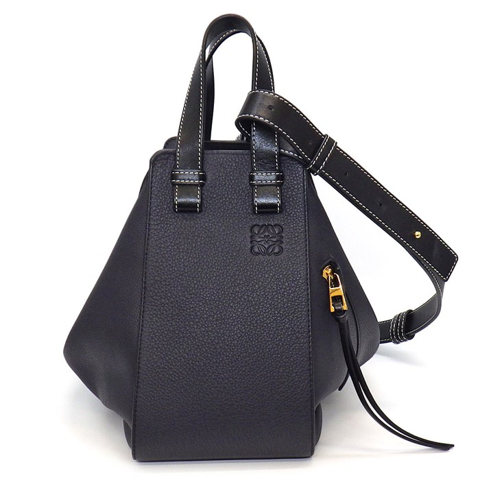ロエベ LOEWE ハンドバッグ ショルダーバッグ ハンモック スモール 38712KBN60 ミッドナイトブルー ブラック カーフスキン 【中古】