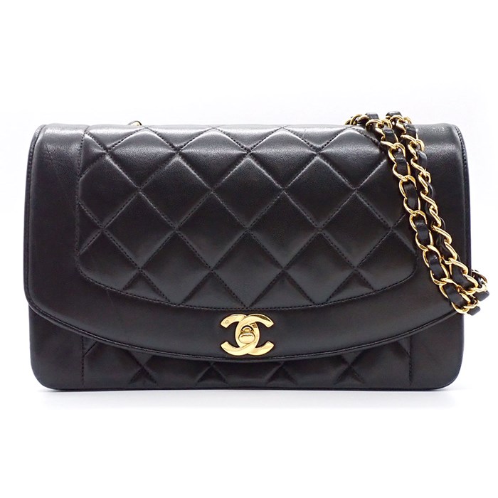 シャネル CHANEL ショルダーバッグ マトラッセ ダイアナ 25 A01165 ブラック ラムスキン ゴールド金具 【中古】