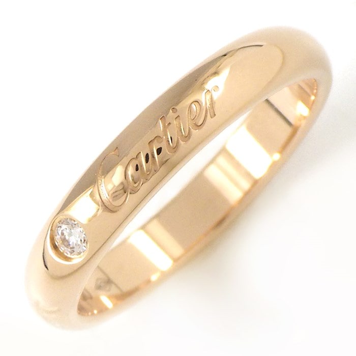 カルティエ Cartier リング C ドゥ カルティエ ウェディング バンド B4232300 幅3mm ロゴ 1ポイント ダイヤモンド 0.02ct K18PG 8号 / #48 【箱・保付き】 【中古】