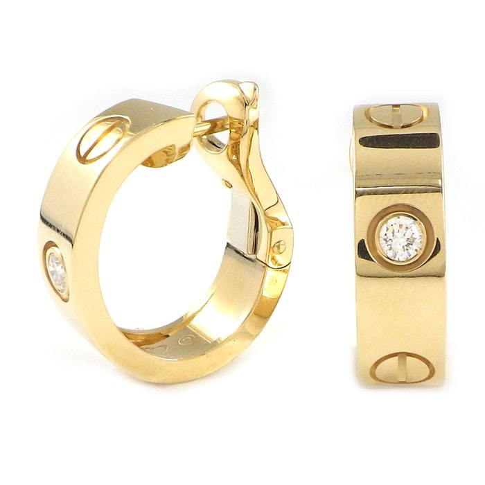 カルティエ Cartier クリップ フープ ピアス ラブ クラシックモデル 2ポイント ダイヤモンド K18YG 【中古】