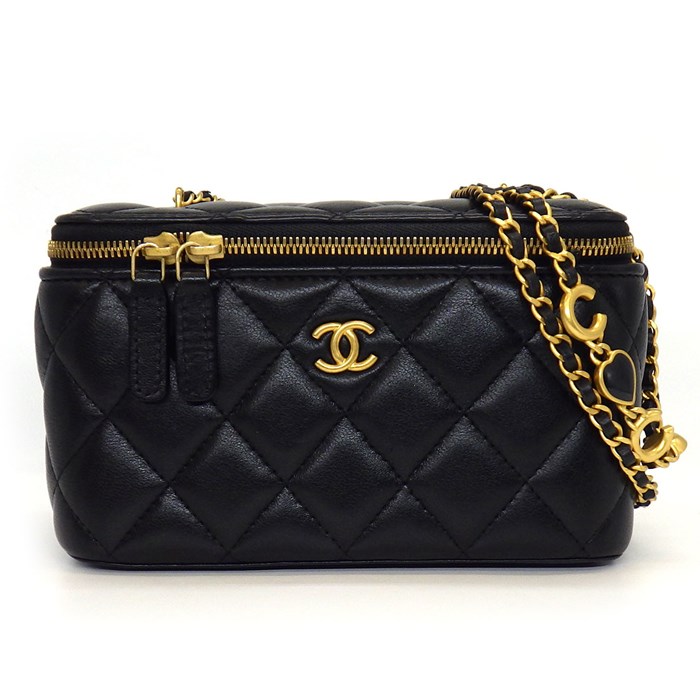 シャネル CHANEL ショルダーバッグ マトラッセ バニティ チェーン AP1341 ブラック ラムスキン ゴールド金具 【中古】