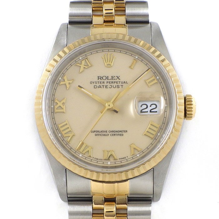 ロレックス Rolex 腕時計 デイトジャスト 16233 E番 1990-1991年製 アイボリー文字盤 フルーテッドベゼル ジュビリーブレス K18YG SS 自動巻き 【中古】