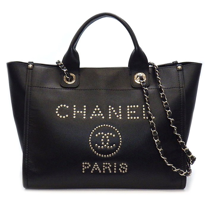 シャネル CHANEL ハンドバッグ ショルダーバッグ ドーヴィル MM スタッズ A57069 ブラック グレインドカーフスキン シルバー金具 【中古】