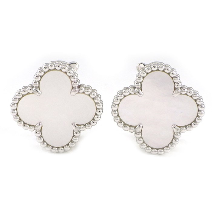ヴァンクリーフ＆アーペル Van Cleef & Arpels ピアス ヴィンテージ アルハンブラ VCARF48600 ホワイト シェル K18WG 【箱・保付き】 【中古】