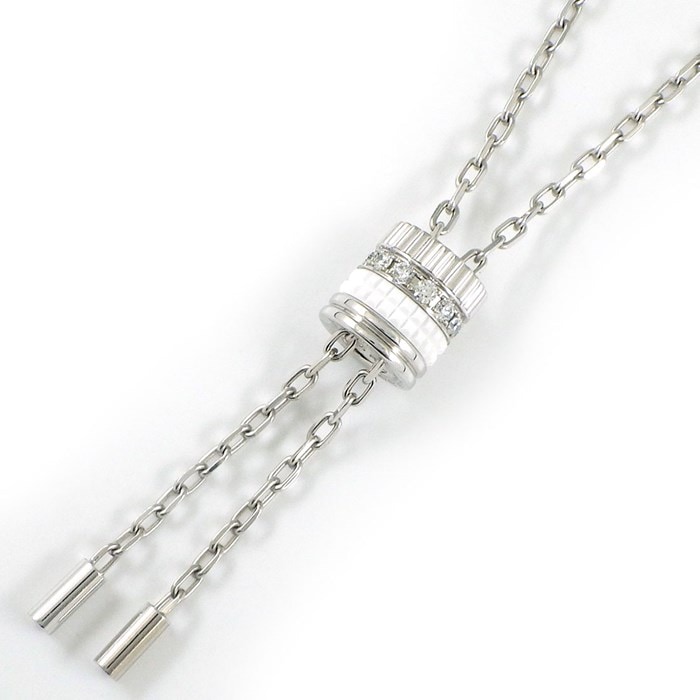 ブシュロン BOUCHERON ネックレス キャトル ダブルホワイト タイネックレス スモール JCL01310 12ポイント ダイヤモンド 計0.18ct K18WG ホワイト セラミック 【箱・保付き】 【中古】