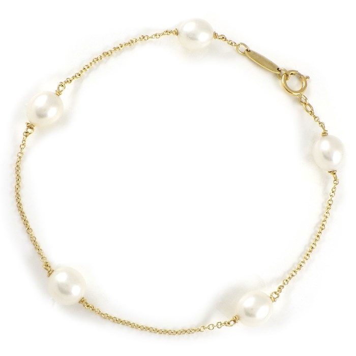 ティファニー Tiffany & Co. ブレスレット バイ ザ ヤード 5ポイント パール 6.0-7.0mm珠 K18YG 【中古】