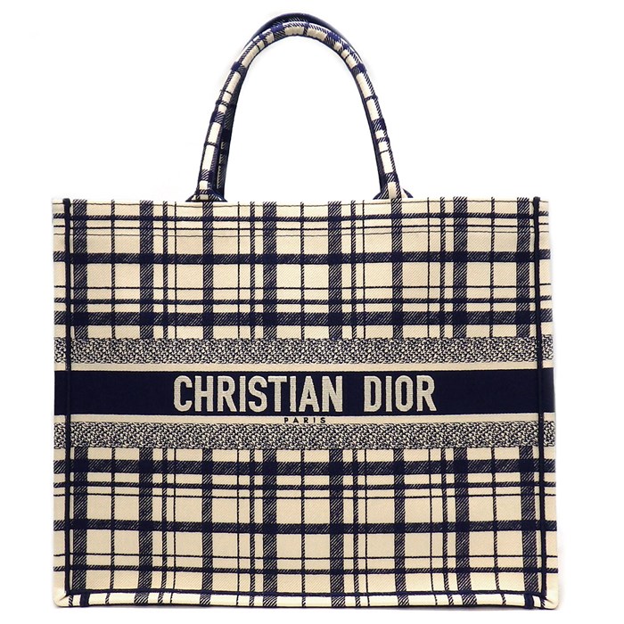 ディオール Dior トートバッグ ブックトート ラージ M1286ZRFZ_V928 アイボリー ネイビー キャンバス 【中古】