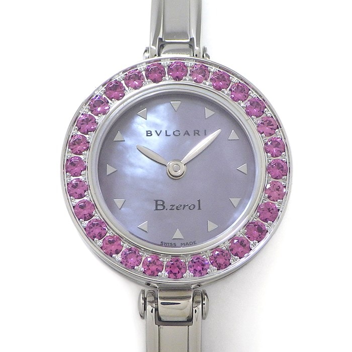 ブルガリ BVLGARI 腕時計 B.zero1 ビーゼロワン 22mm BZ22S バングル ロードライトガーネット ベゼル パープル シェル文字盤 SS クオーツアナログ 【中古】