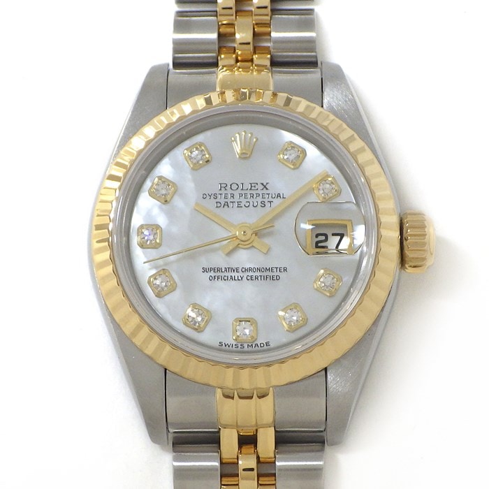 ロレックス Rolex 腕時計 デイトジャスト 79173NG K番 2001年 10ポイント ダイヤインデックス ホワイトシェル文字盤 デイト K18YG SS 自動巻き 【箱・保付き】 【中古】