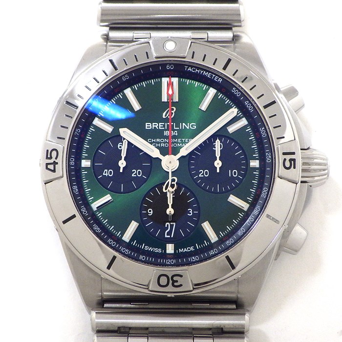 ブライトリング Breitling 腕時計 クロノマット ベントレー B01 42 AB0134101L1A1 デイト クロノグラフ タキメーター スモールセコンド 夜光インデックス/針 裏スケ 回転ベゼル サンレイ グリーン文字盤 SS 自動巻き 【中古】