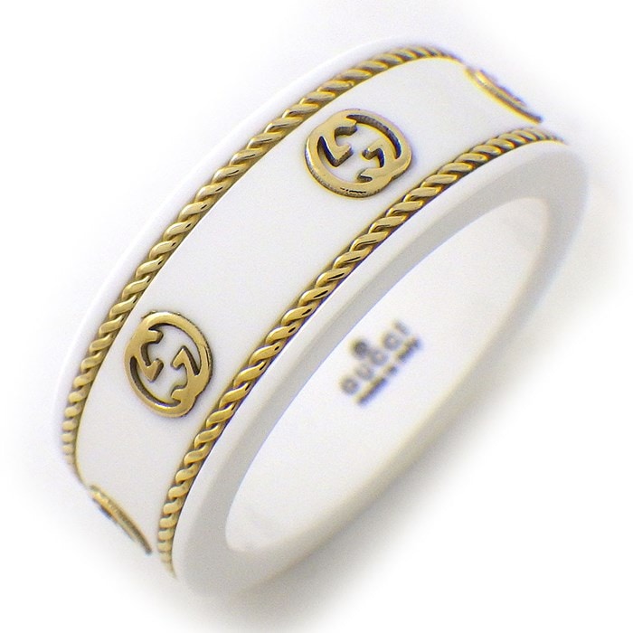 グッチ GUCCI リング アイコン インターロッキング G 606826 J85V5 8062 K18YG ホワイト セラミック 9.5号 / #10 【中古】