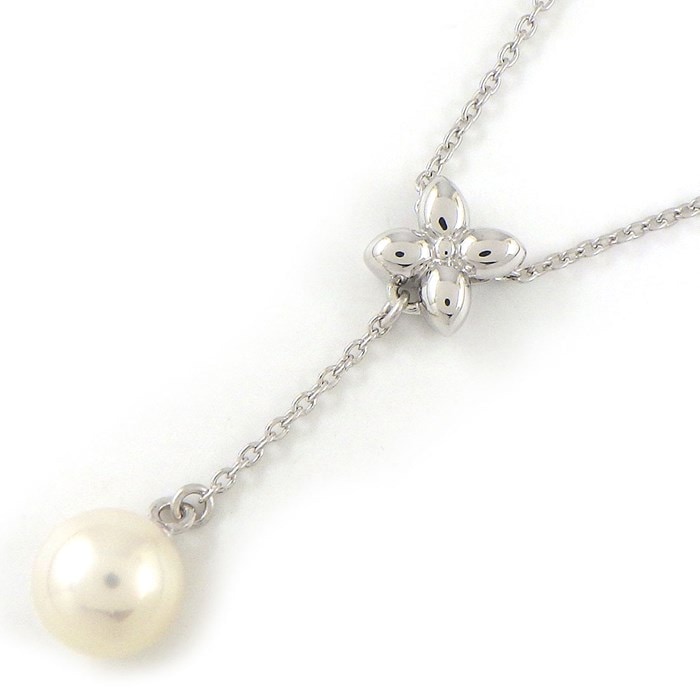 タサキ 田崎真珠 TASAKI ネックレス フラワー スウィング ドロップ パール 7mm珠 K18WG 【中古】