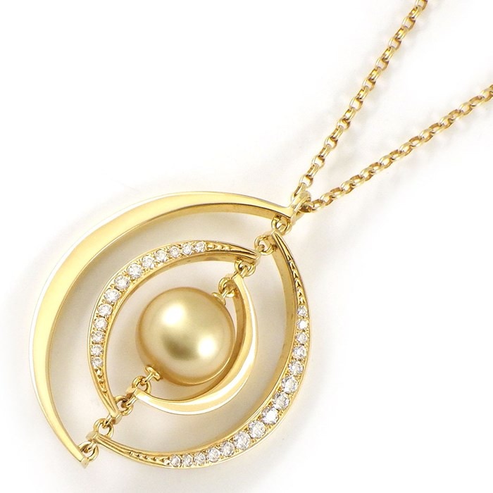 ミキモト MIKIMOTO ネックレス パール 9.5mm珠 ダイヤモンド K18YG 【中古】