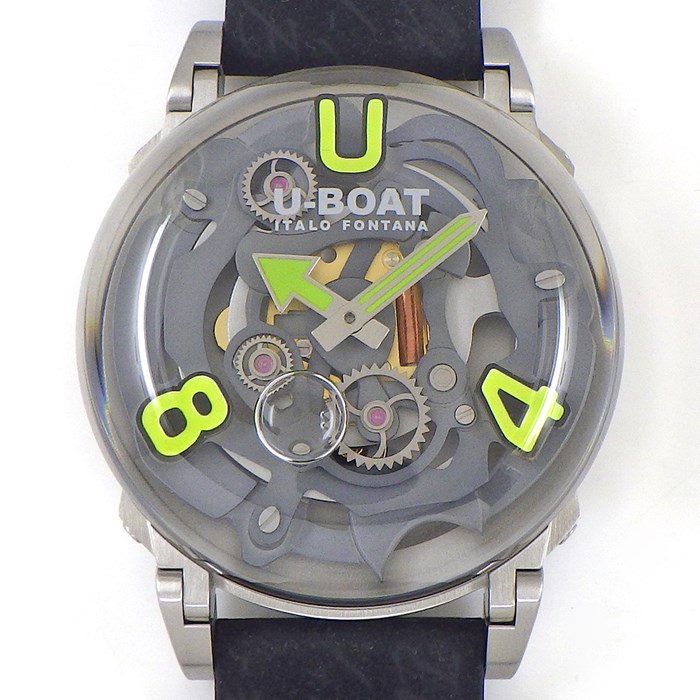 ユーボート U-BOAT 腕時計 U-65 グリーン 44mm 3350 イタロ・フォンタナ 新作 日本未入荷 スケルトン/オイルリキッド文字盤 SS ブラック ラバーベルト クオーツアナログ 【箱・保付き】