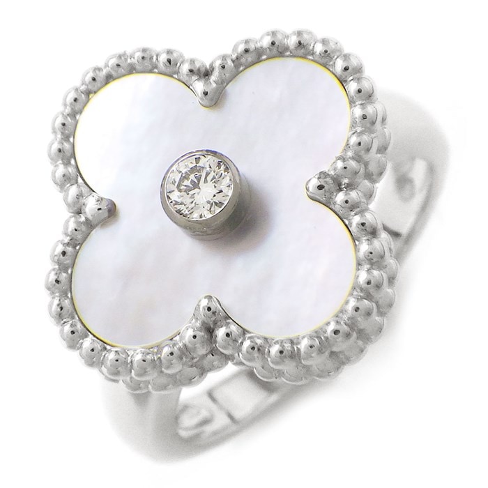 ヴァンクリーフ＆アーペル Van Cleef & Arpels リング ヴィンテージ アルハンブラ VCARF48900 1ポイント ダイヤモンド 0.05ct ホワイト シェル K18WG 8号 / #48 【中古】