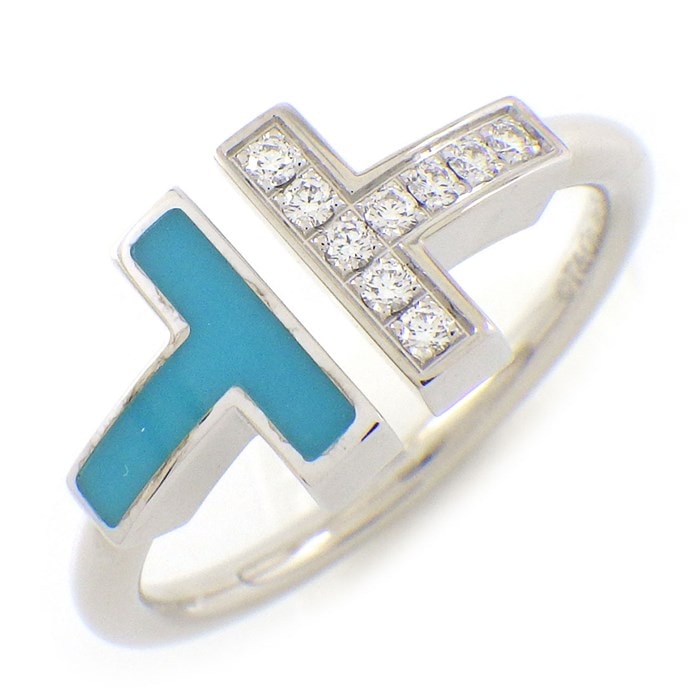 ティファニー Tiffany & Co. リング T ワイヤー 64028189 ターコイズ トルコ石 ダイヤモンド 計0.07ct K18WG 14号 【中古】